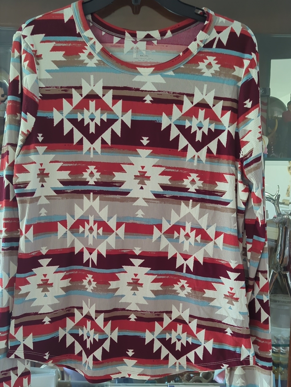 No Boundaries Burgundy & Multi Aztec-Print Long Sleeve Tee